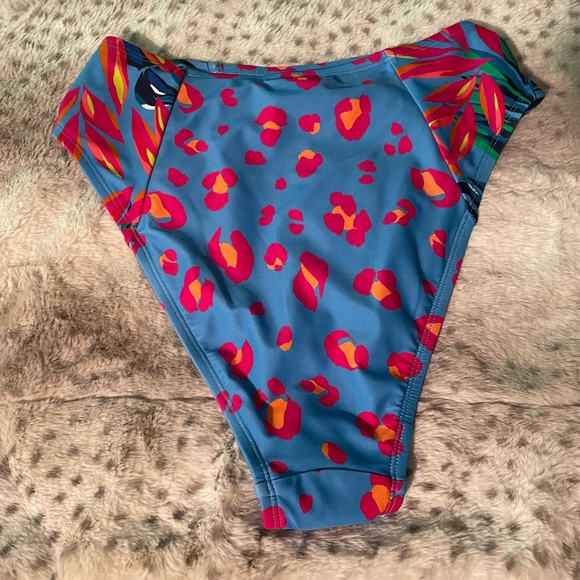 Tropical/Leopard Print High Waist Bikini Bottom - Tabitha Brown  Blue/Pi… - Picture 4 of 4